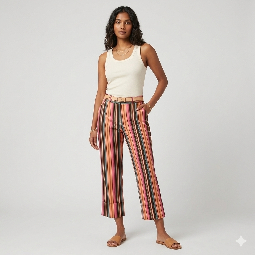 VTG Carolina Blues Striped Cropped Pants Size 4 Pink Orange Multi